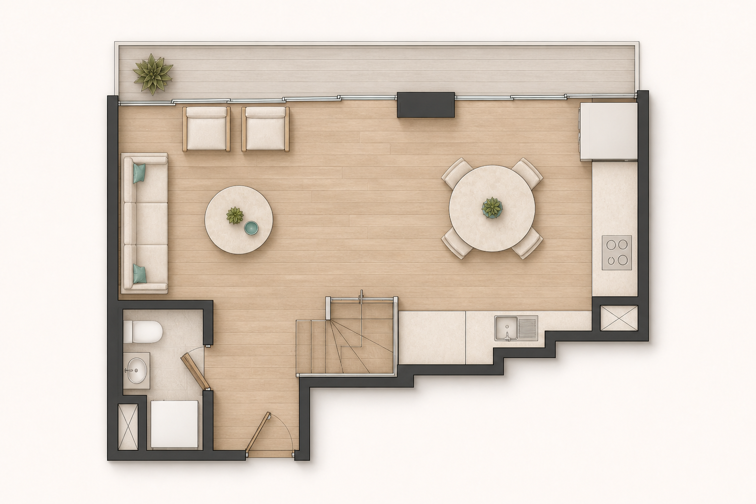 Grundriss von Erste Ebene in Das Pisac Penthouse