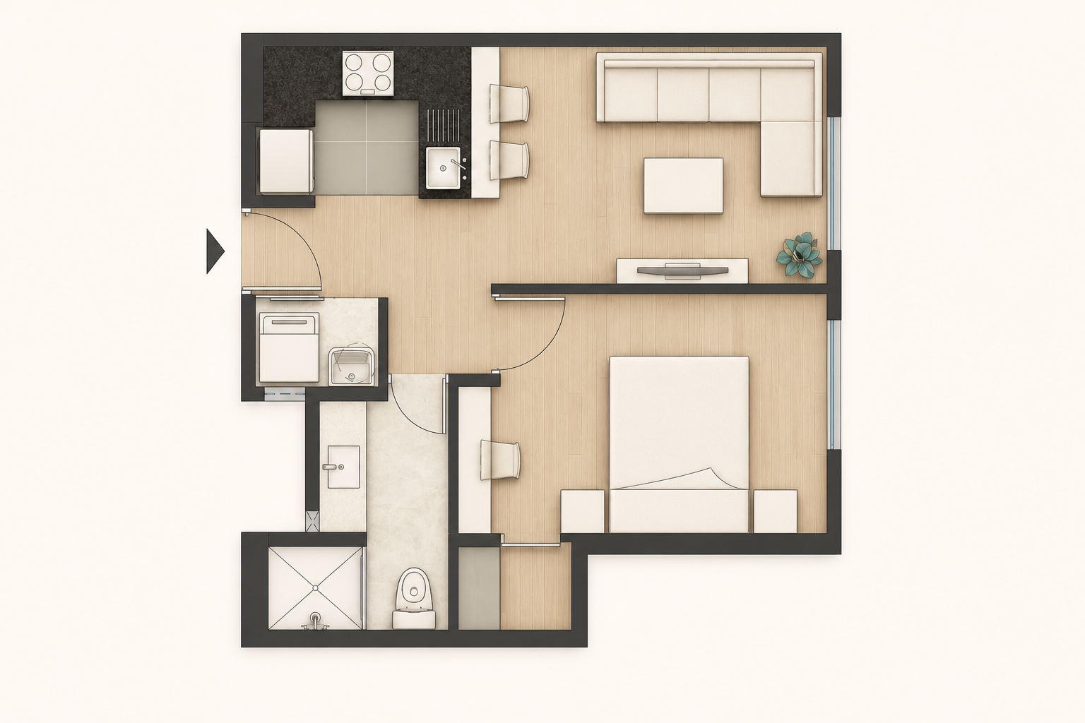 Grundriss von Grundriss mit einem Schlafzimmer in Das Sayac Apartment